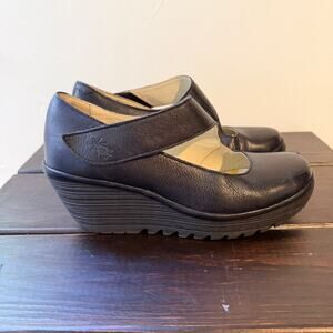 FLY London Mary Jane Shoes YASI682FLY MOUSSE BLACK Wedge Pump Size 39